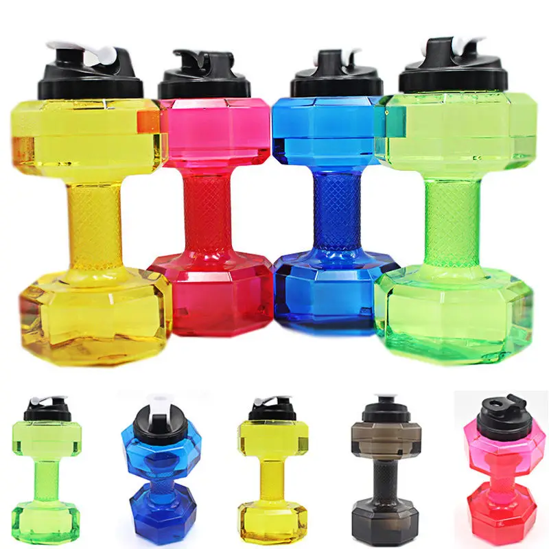 Large Water Bottle 2.2L Sport Plastic Dumbbell Shaped Sport Running Fitness Exercise Gym Shake Weight Fitness Equipment