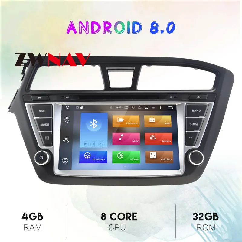 Best Android 8.0 Car GPS Navigation auto stereo Radio Screen For HYUNDAI I20 2014-2017 Left hand driving gps android Display ZWNAV 1