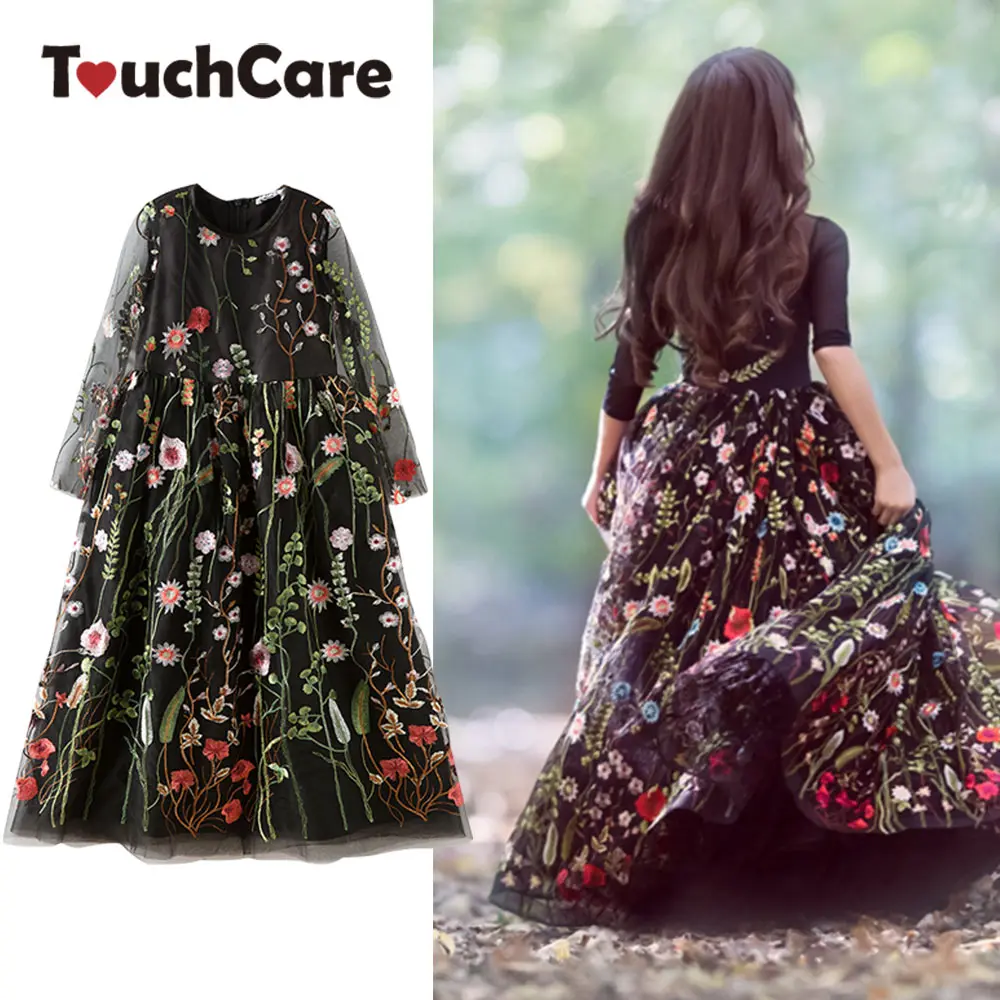

Mother Daughter Dresses Kids Embroidery Party Wedding Mesh Gown Canonicals Family Matching Outfit Girls Princess Dress