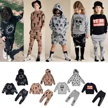 Одежда от солнца для мальчиков и девочек с буквенным принтом, г. Детская повседневная одежда толстовки с длинными рукавами свитер X штаны детские осенние комплекты одежды