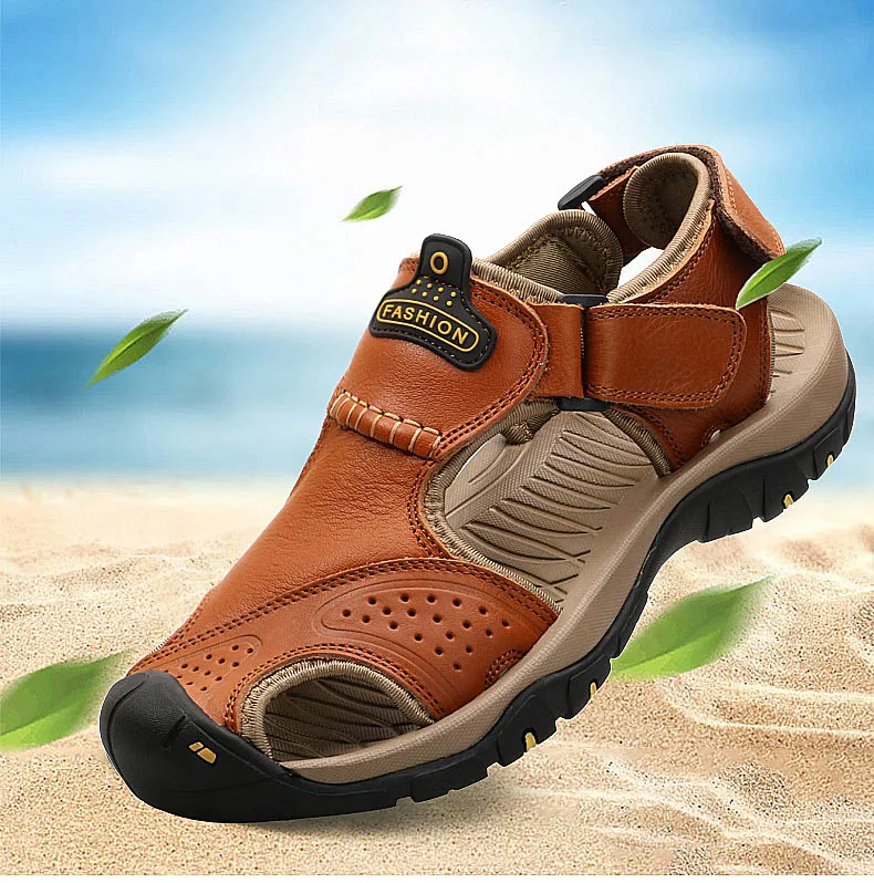 Men Summer Sandals Genuine Leather Casual Shoes Man Roman Style Beach Sandals Brand Men Summer Shoes Big Size 39-46 (2)