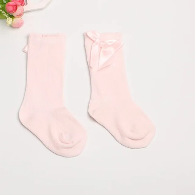 pink 1 пара, мягкие хлопковые носки для маленьких девочек на лето и весну детские гольфы принцессы с большим бантом и кружевом в стиле пэчворк гольфы для девочек - Цвет: pink