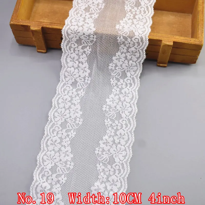 Elastic White Lace Ribbon African Lace Fabric Sewing Elasticity Embroidered Lace Trim Wedding Dress Clothing Accessories Ribbons - Цвет: No19      10CM 4inch