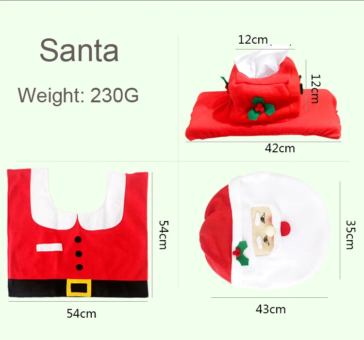Santa 3PCS 3D Санта Клаус Снеговик домашний туалет чехол для сиденья и коврик для ванной комнаты коврик для ног крышка на унитаз крышка набор украшения Рождественский чехол для бака - Цвет: Santa 3PCS