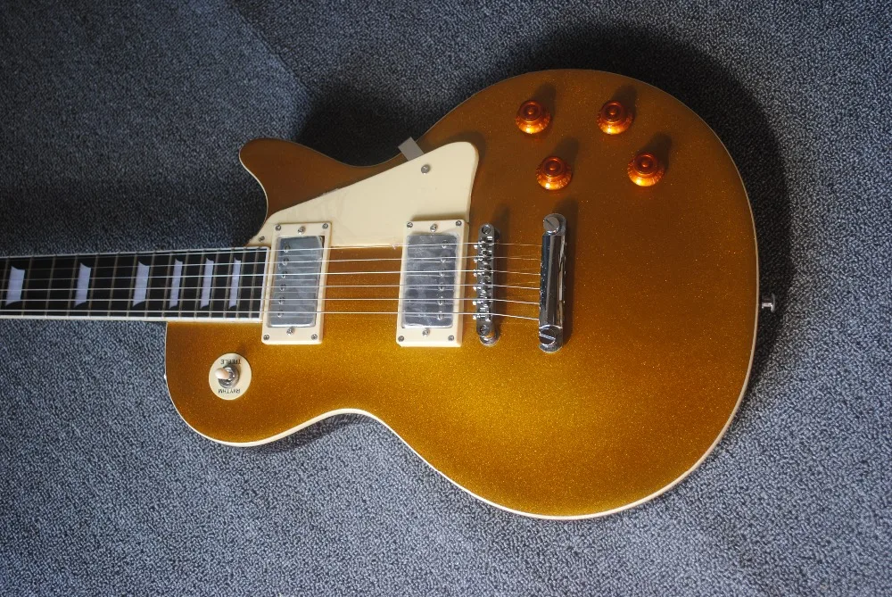 

gisten Standard Goldtop electric guitar, front gold powder color, , solid mahogany guitar, Fretboard Binding