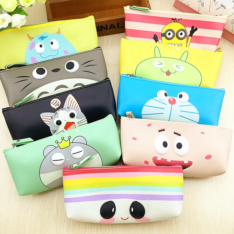 

Cartoon Minion PU Leather pencil case cute waterproof totoro pen bag stationery pouch escolar school supplies papelaria