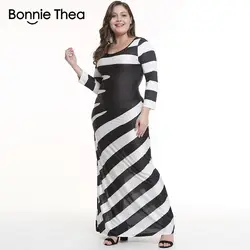 Бонни Thea черные и белые осенние женские большие размеры платье 2018 femme элегантный тонкий большие размеры длинное платье жира мм большие
