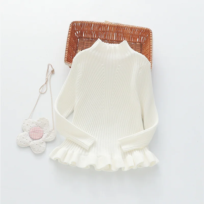Sweet Ruffles Girls Sweater Knitted Solid Children Winter Sweater Turtleneck Long Sleeve Warm Pullover For Girls Girls Clothing (19)