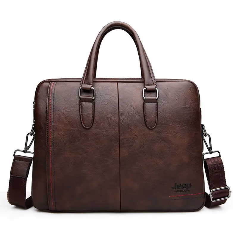 0389-Brown Мужская сумка-портфель jeep buluo, оранжевая сумка для документов, из спилковой кожи, портфель с плечевым ремнем, сумка для ноутбука 13", офисная сумка, все сезоны - Цвет: 0389-Brown