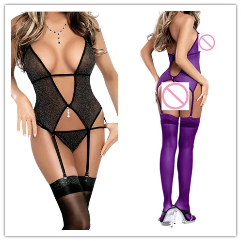 1PC Women Sexy Lingerie Black Purple Gown Babydolls & Chemises Sexy Costumes 2 Colors 2019 New