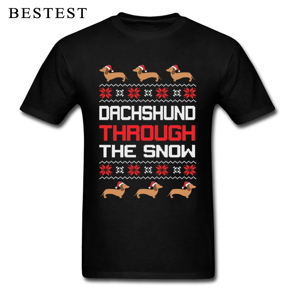 Dachshund Through The Snow 2221 O Neck Top T-shirts Summer Fall Funny Tees Short Sleeve Discount 100% Cotton Tshirts Men's Dachshund Through The Snow 2221 black