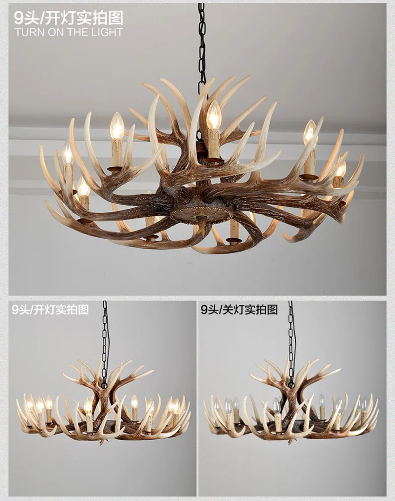 Europe E14 Candle Antler Chandelier American Retro Resin Deer Horn Pendant Lamps Home Decoration Lighting Suspension Luminaire-2
