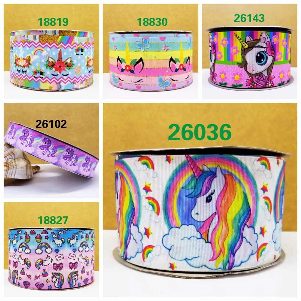 

Free shipping 50 yard per size unicorn ribbon printed grosgrain ribbon 26143
