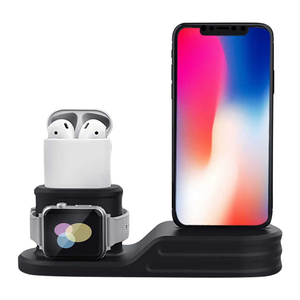 3в1 премиум-силикон беспроводной зарядный кронштейн для Apple iPhone/AirPods2/iWatch высокое качество