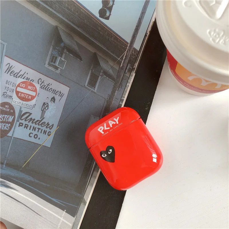 Luxury Bluetooth Headset Box for Apple AirPods 1 2 Lovely CDG Play Comme des Garcons soft TPU Wireless Earphone Charging Cover