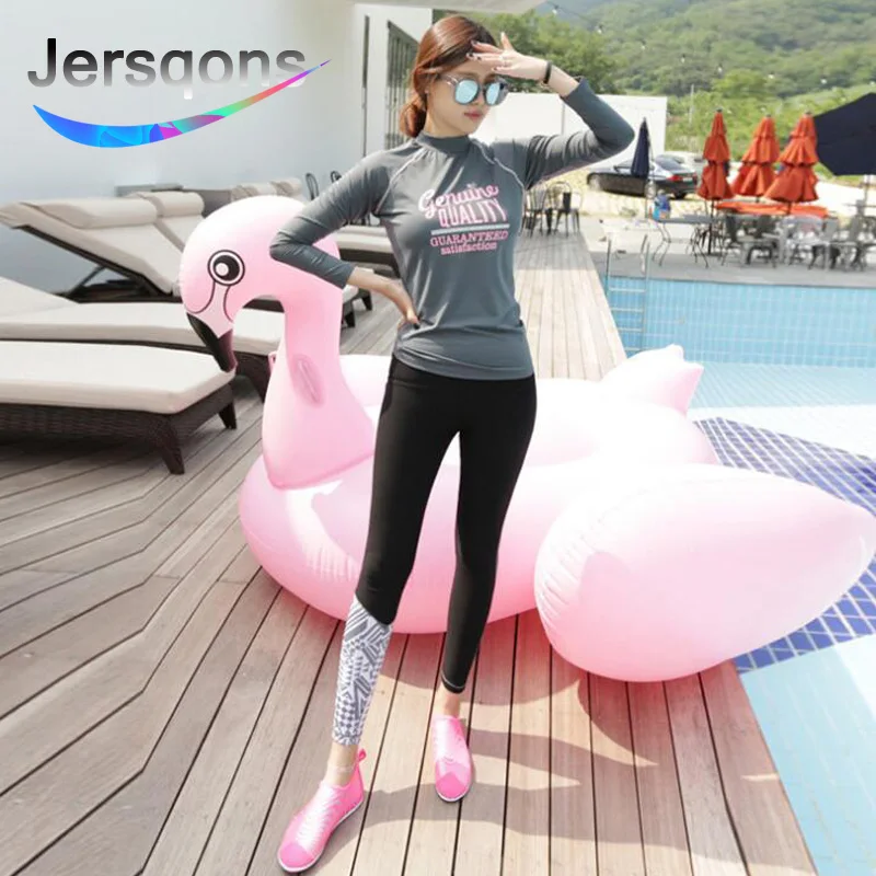 Jersqons 2019 طويل كم Rashguard النساء بدلة ركوب الأمواج طفح الحرس ملابس السباحة قطعتين الرياضة السراويل ملابس السباحة ركوب الأمواج الاستحمام