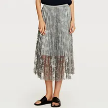 Кружевная вставка плиссированный Юбки Женская Цветочная сетчатая юбка высокого качества винтажная Весенняя нижняя открытая для девушек