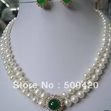 > благородное подлинное ожерелье жемчужное ожерелье зеленая Нефритовая серьга Набор