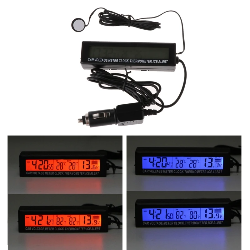 Высокое качество авто черные часы автомобильное Напряжение автомобиля ЖК-цифровой термометр температуры Будильник Синий Оранжевый Подсветка