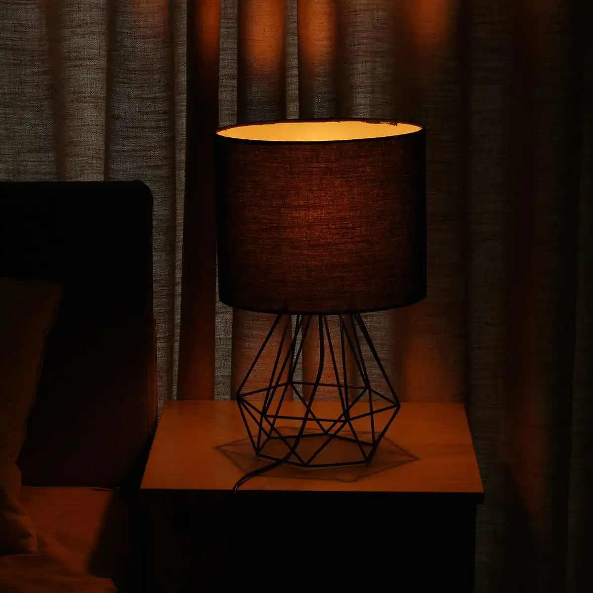 Lâmpada de Mesa Luz para o Quarto Decorativo Retro Geométrico Tambor Sombra Cabeceira Casa Iluminação Sala Estudo Lâmpada 8 Decorativo retro geométrico lâmpada de mesa tambor