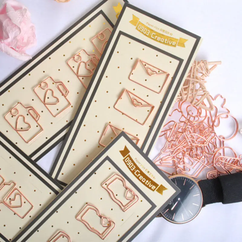 

4pcs/pack Rose Gold Paper Clips Metal Bookmarker for Books Chancery Envelope Shape Bookmark Planner Tools Scrapbooking