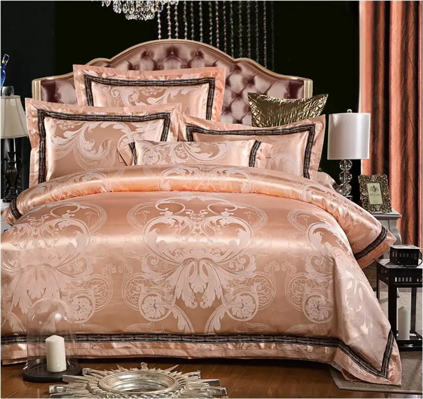 Satin Jacquard Bedding Sets Luxury 4pcs Embroidered Bed ...