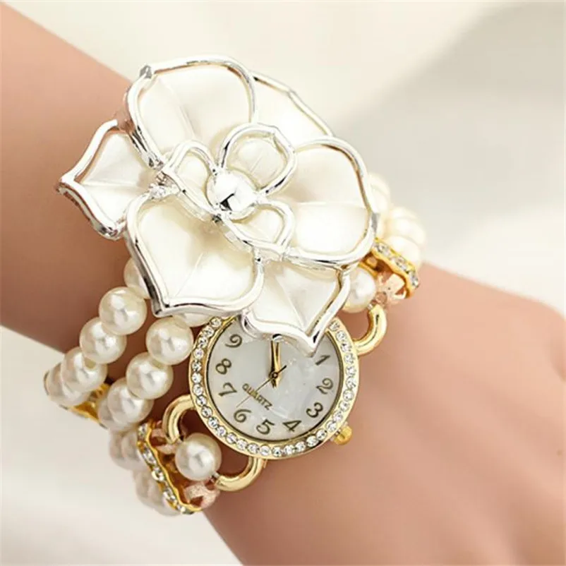 

Watches Women Personalized Flowers Pearl Wrapped Bracelet Watch Ladies Fashion Students Watch Relogio feminino