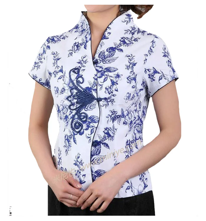 

Blusas Femininas Women Casual Cotton Flower Blouse V-Neck Shirt Tops Chinese Traditional Tang Suit Plus Size S-XXXL