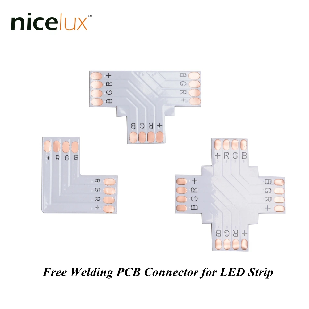 

50pcs/lot RGB LED Strip Corner Connector 4 Pin 10mm L T X Shape PCB Board Splitter Connector for SMD 5050 4pin LED Tape Light