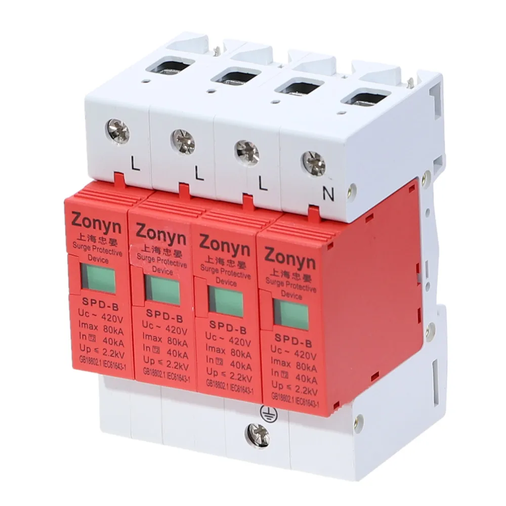 Kopen Hoge kwaliteit 4P SPD 420V 40KA ~ 80KA Huis Surge Protector Beschermende Low voltage Afleider Apparaat 3P + N