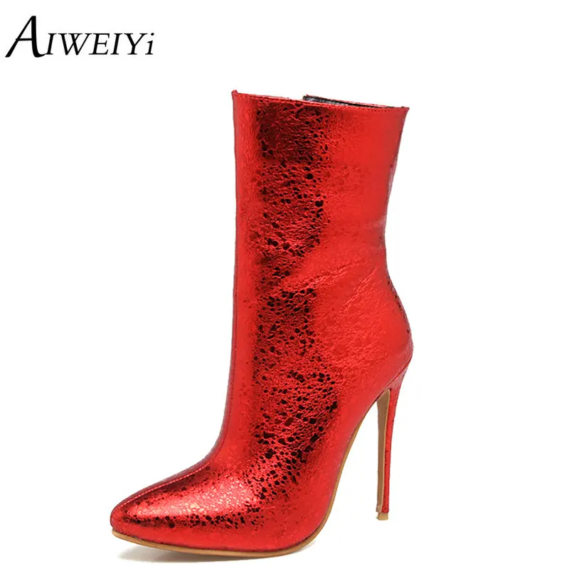 

AIWEIYi Sexy Super High Heel Ankle Boots Platform Boots Winter 2018 New Style Bling Bling Women Shoes Glitter Female Shoes