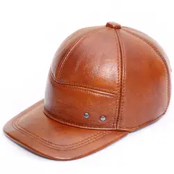 Роскошные зимние из натуральной кожи Бейсбол шапка для Для мужчин ушанки Кепка с якорем 55-60 см старший Для мужчин Коускин осень-зима теплые