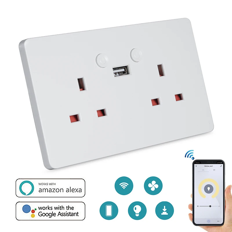 

Home Automation Smart Home Smart WiFi Switch Wall Socket with USB Charger Switch Socket Via Smart Life App