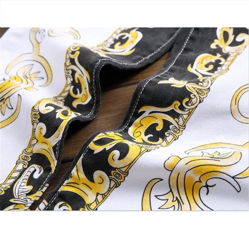 New men jeans high quality Color printing design classic slim fit fashion long jeans men European style #584