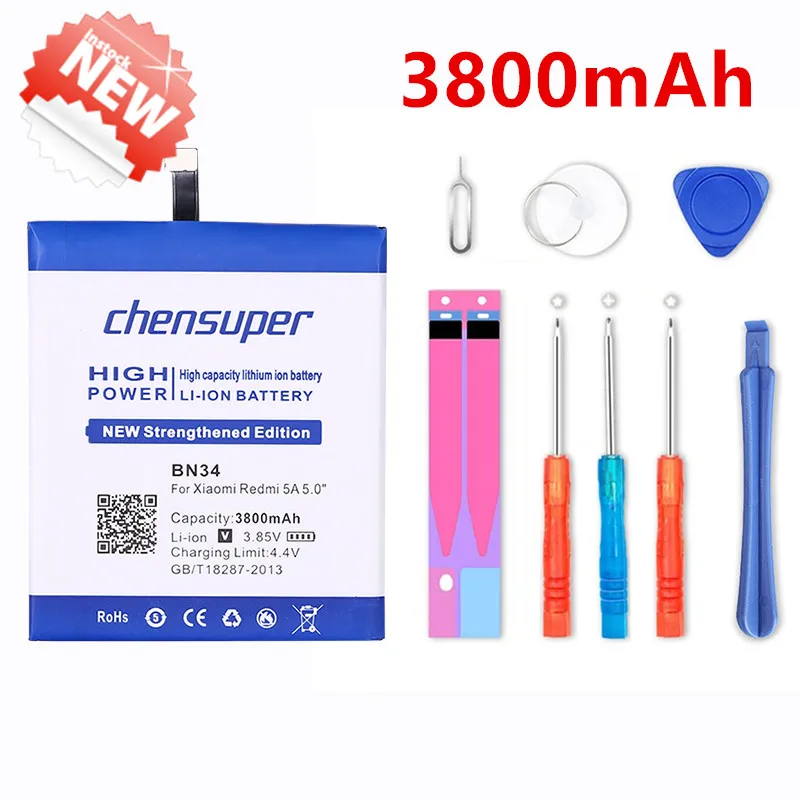 

chensuper 3800mAh BN34 For Xiaomi Redmi 5A 5.0" 5.0 Inch Mobile Phone Battery+Quick Arrive