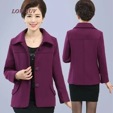 Весеннее Однотонное шерстяное пальто для женщин среднего возраста 40-50 лет, весеннее пальто для матери среднего возраста женское короткое приталенное пальто