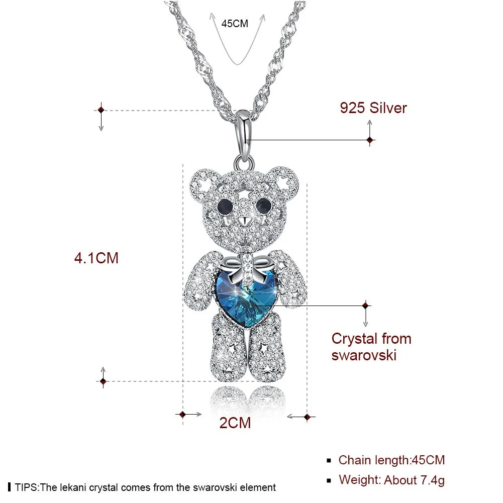 Ожерелье LEKANI Lucky Bear из стерлингового серебра, ожерелье с кристаллами Swarovski, подвеска в виде животного для женщин, ювелирное изделие, роскошный подарок, новинка