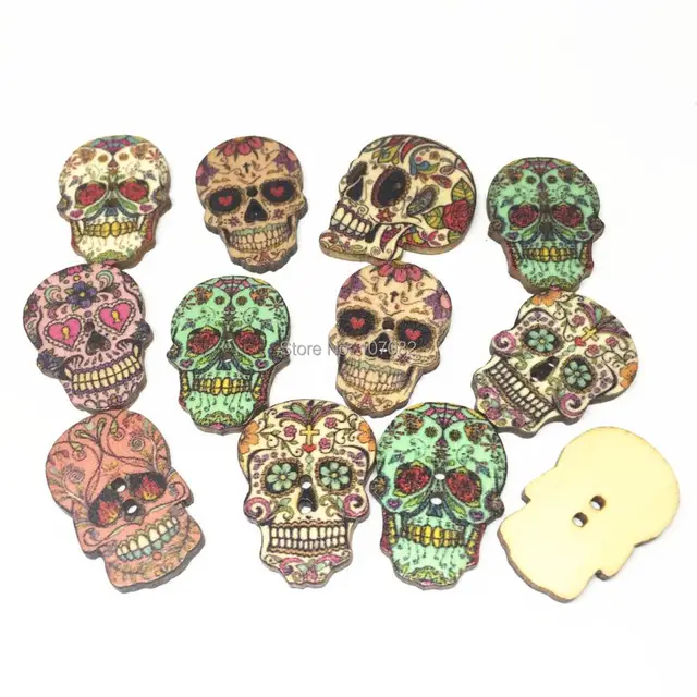 1000pcs natural wooden buttons mixed skull skeleton sewing buttons 2