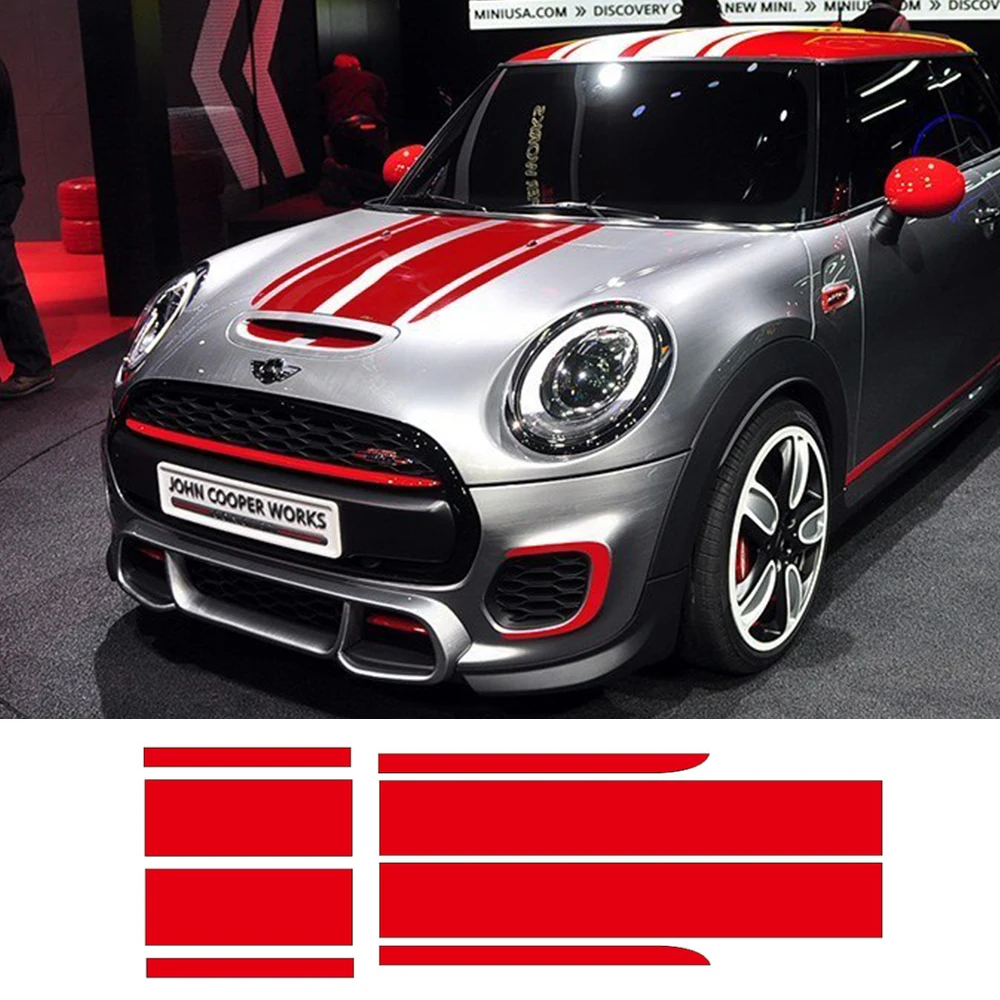 

Car Styling Front Bonnet & Rear Stripes Hood Trunk Engine Cover Decal Car Stickers for BMW MINI John Cooper Works F56 JCW