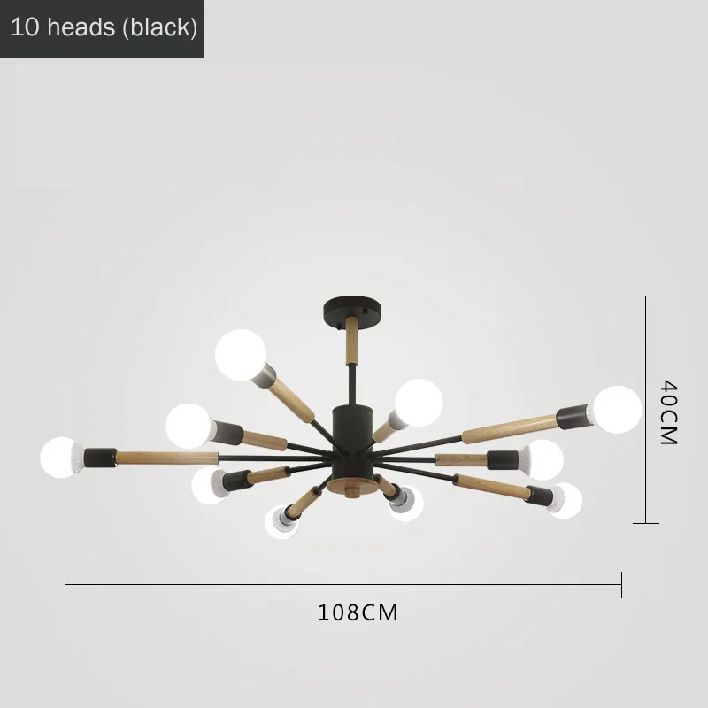 Простой светодиодный подвесной светильник в скандинавском стиле для гостиной, современной спальни, столовой, креативные подвесные светильники из дерева - Цвет корпуса: 10 heads black