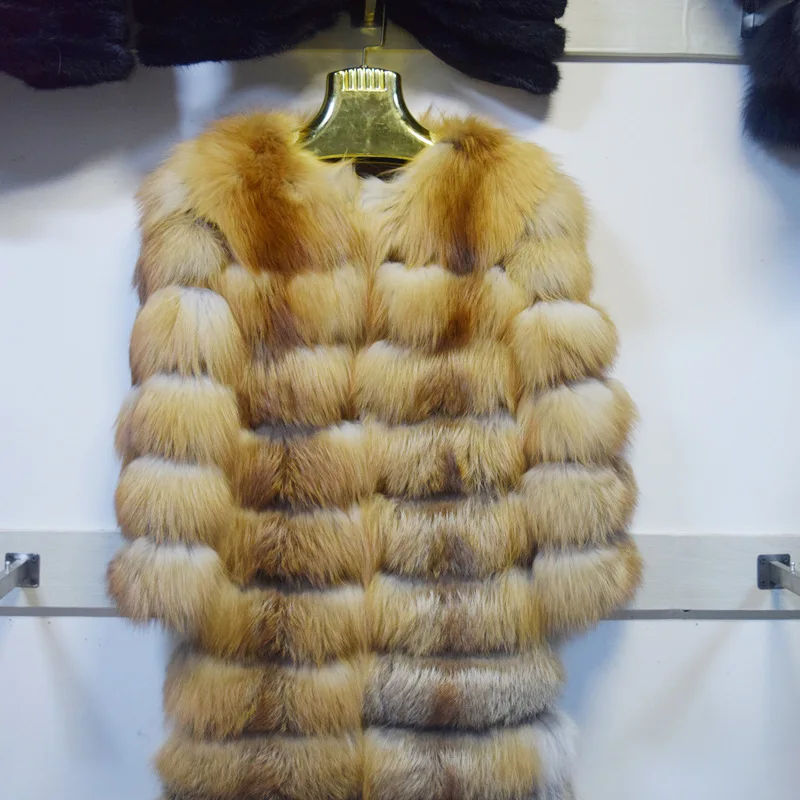 

2018 Limited O-neck Three Quarter Skirt Long Thick Vest 90cm For Woman Real Fox Coats Fashion Fur Coat Style Women Of Clothes