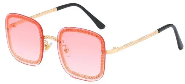 Винтажные негабаритные Квадратные Солнцезащитные очки для женщин мужские роскошные брендовые цепи металлические большие рамки Солнцезащитные очки женские Оттенки UV400 - Цвет линз: C5 gradient pink