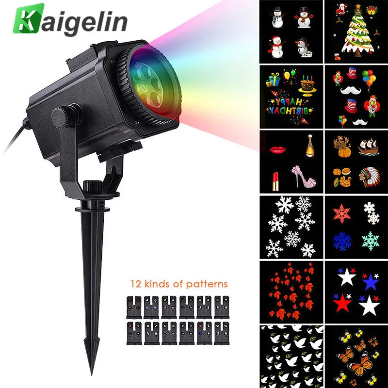 

Waterproof LED Stage Light 12 Film Cards Christmas Lights Laser Snow Projector Holidays Decorations For Home New Year's Decor