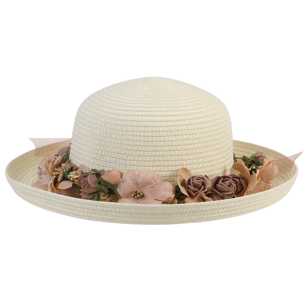 Женская широкая шляпа летняя пляжная соломенная Кепка широкополая шляпа от солнца шляпы для взрослых(молочно-Белая Гирлянда