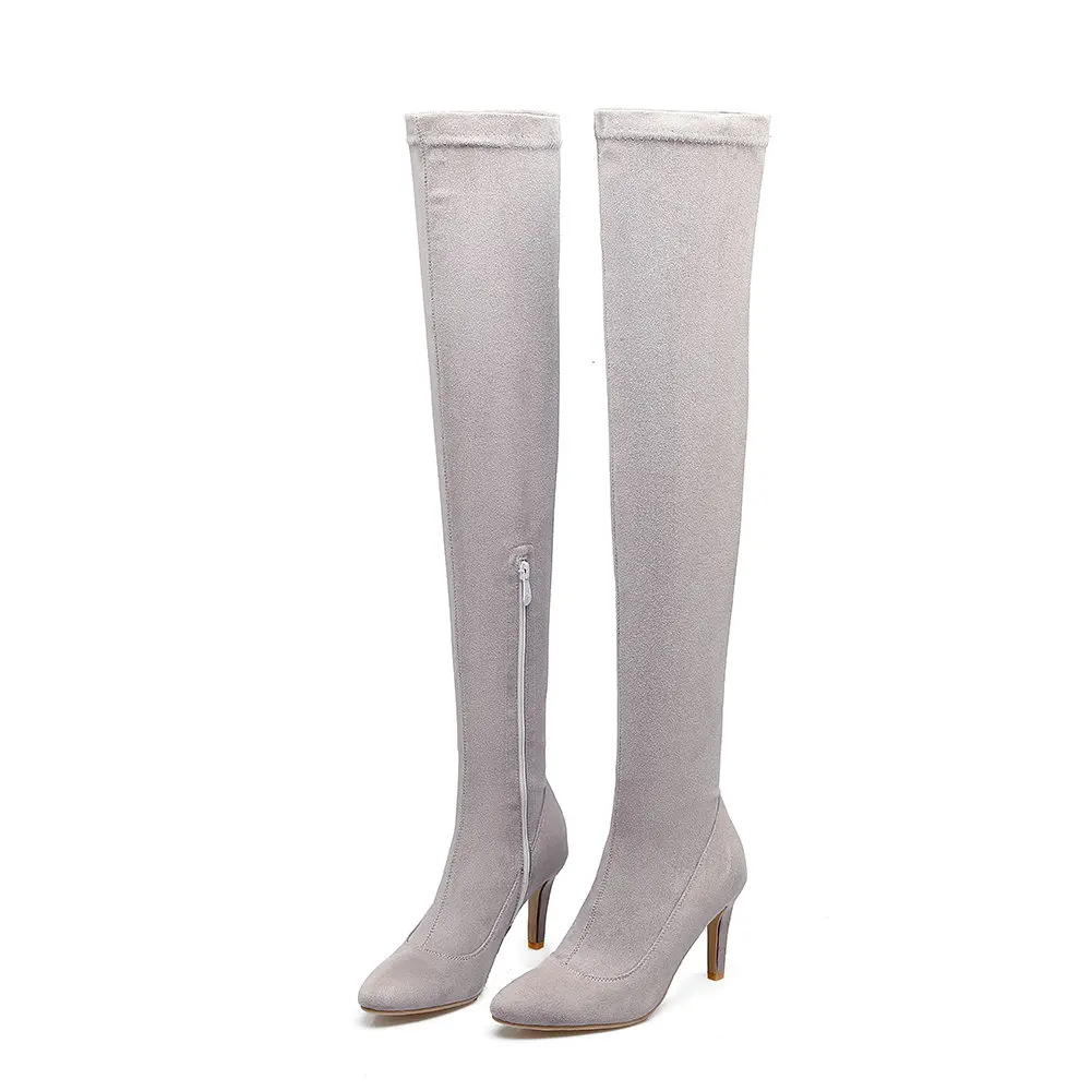 Sur Chaussures Cuissardes Aiweiyi Automne Le rouge gris Hiver Mince Genou Femme noir Bottes Apricot Talon Pour Femmes Zip Boot Mode bmYf7yIgv6
