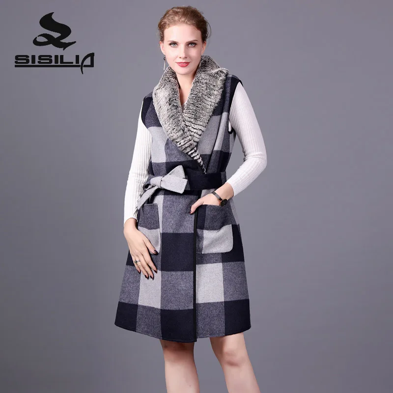 

SISILIA 2017 New Cashmere Coat With Rex Rabbit Fur Of Women Winter Genuine Leather Fur Coats Good Fur Jackets For Female