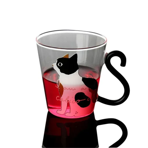 Copo de Vidro de Água Impresso resistente ao Calor Caneca de Leite Xícara de Suco de Café Personalidade Estilo Japonês Coreano 3d Gato Isolados Canecas 8.5 oz