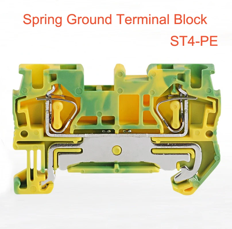 

50pcs Spring Ground Terminal Blocks ST4-PE din rail yellow green earthing terminals block wire cable grounding connector 4mm2