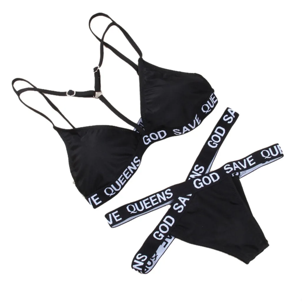 

New Black Bikini Bikini Suit Letter Print Cross Strap Split Swimsuit Female Sensual Swimwear Bandage Swimsuit Women