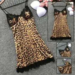 2019 Новая женская сексуальная леопардовая Пижама наборы Camis + шорты кружевное белье ночнушка Ночная Сорочка Ночное белье